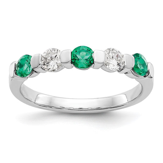 Solid 14k White Gold Simulated CZ w/Simulated Emerald Band