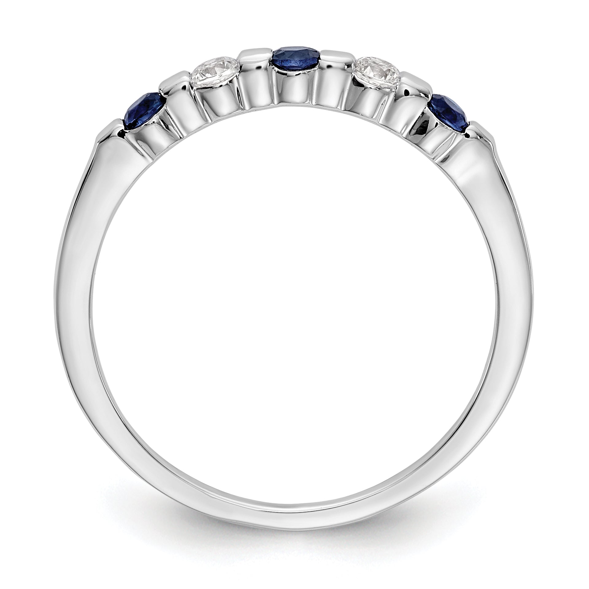 Solid 14k White Gold Simulated CZ w/Simulated Sapphire Band