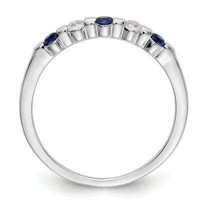 Solid 14k White Gold Simulated CZ w/Simulated Sapphire Band