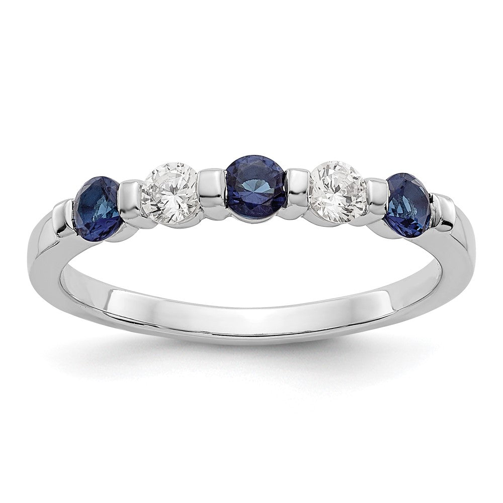 Solid 14k White Gold Simulated CZ w/Simulated Sapphire Band