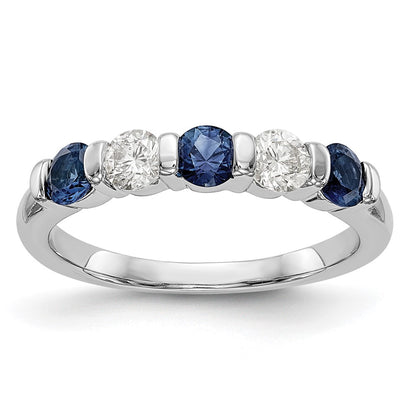Solid 14k White Gold Simulated CZ w/Simulated Sapphire Band
