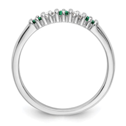 Solid 14k White Gold Simulated CZ w/Simulated Emerald Band