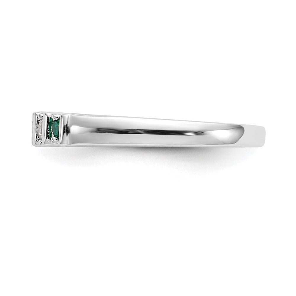 Solid 14k White Gold Simulated CZ w/Simulated Emerald Band
