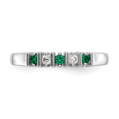 Solid 14k White Gold Simulated CZ w/Simulated Emerald Band