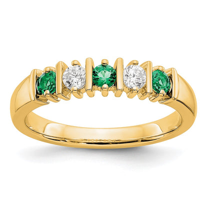 Solid 14k Yellow Gold Simulated CZ w/Simulated Emerald Band