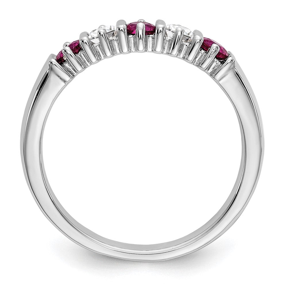 Solid 14k White Gold Simulated CZ w/Simulated Ruby Band