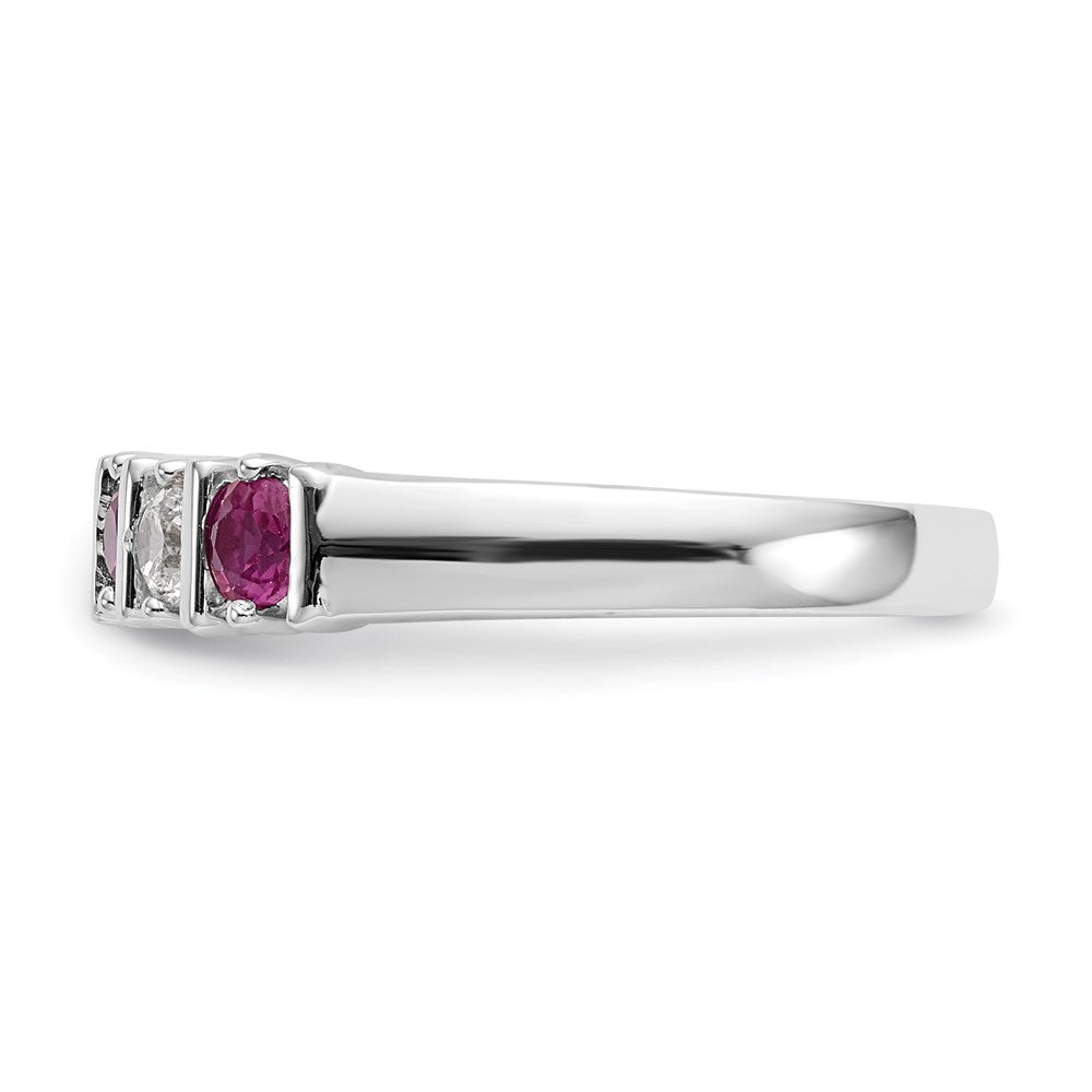 Solid 14k White Gold Simulated CZ w/Simulated Ruby Band