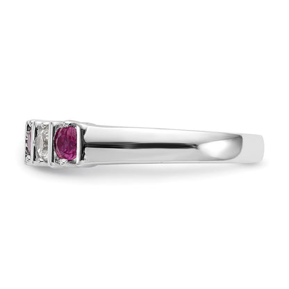 Solid 14k White Gold Simulated CZ w/Simulated Ruby Band