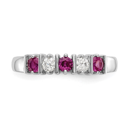 Solid 14k White Gold Simulated CZ w/Simulated Ruby Band