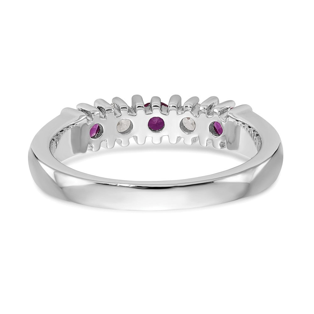 Solid 14k White Gold Simulated CZ w/Simulated Ruby Band
