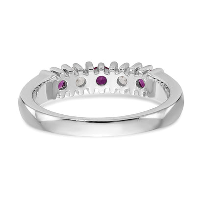 Solid 14k White Gold Simulated CZ w/Simulated Ruby Band