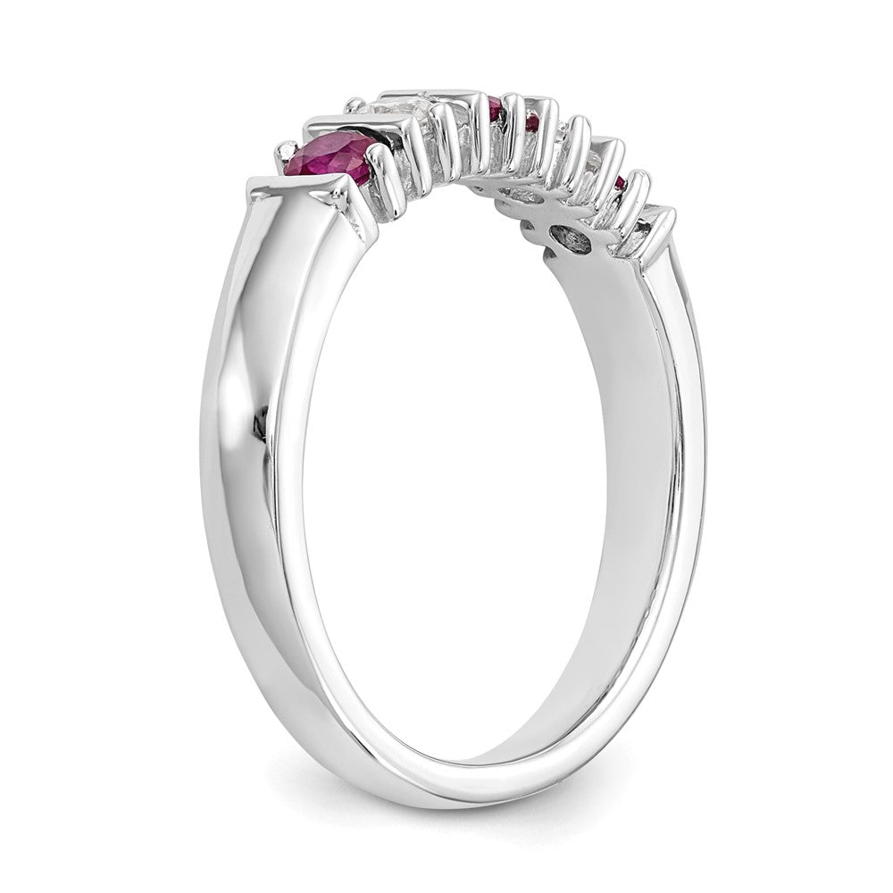 Solid 14k White Gold Simulated CZ w/Simulated Ruby Band