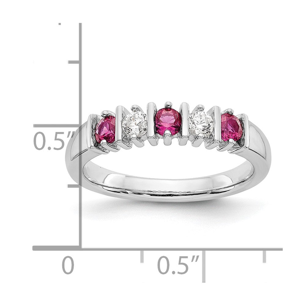 Solid 14k White Gold Simulated CZ w/Simulated Ruby Band