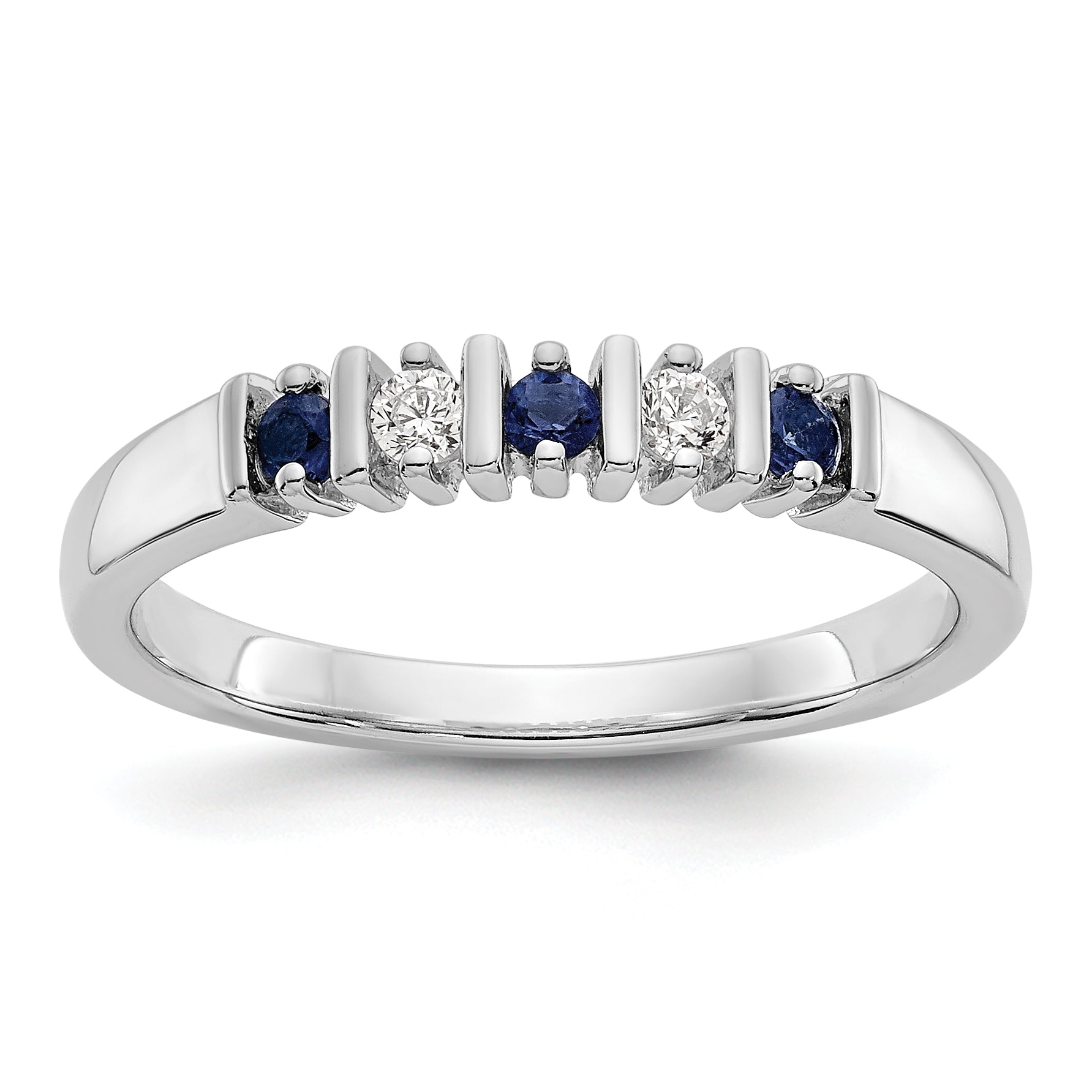 Solid 14k White Gold Simulated CZ w/Simulated Sapphire Band