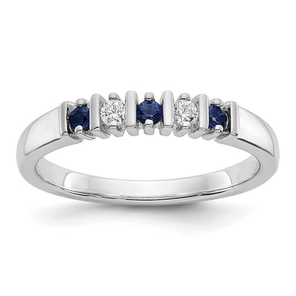 Solid 14k White Gold Simulated CZ w/Simulated Sapphire Band