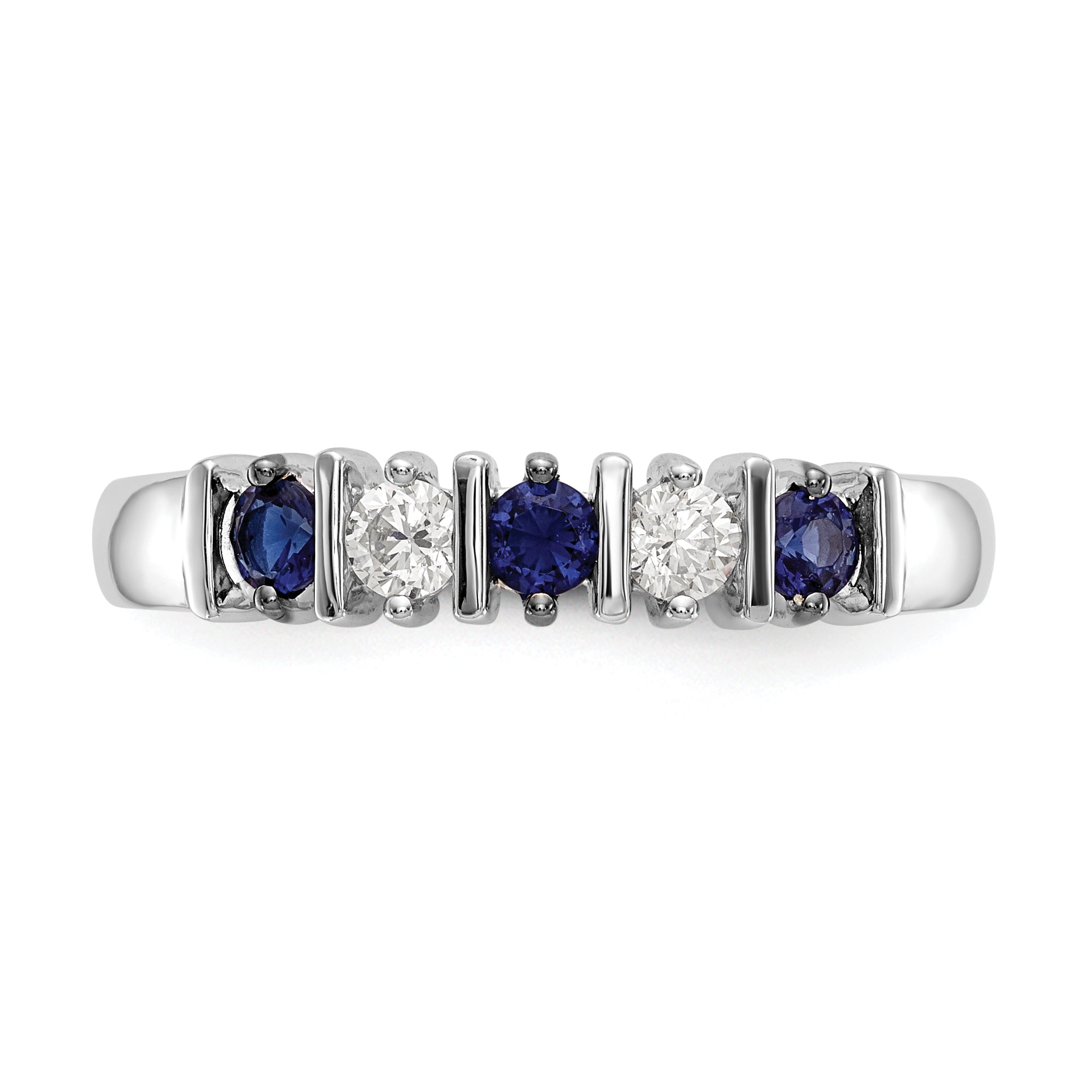 Solid 14k White Gold Simulated CZ w/Simulated Sapphire Band