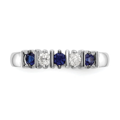 Solid 14k White Gold Simulated CZ w/Simulated Sapphire Band