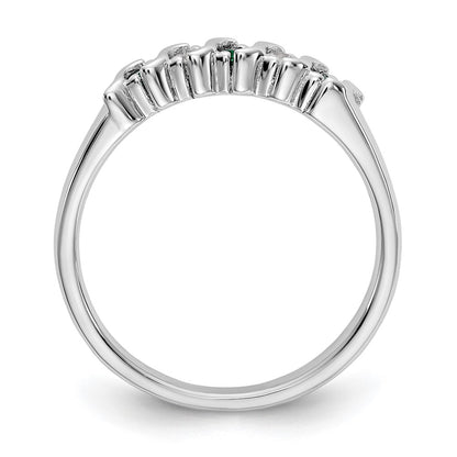 Solid 14k White Gold Simulated CZ w/Simulated Emerald Band
