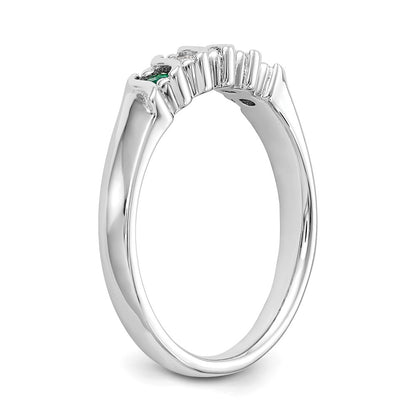 Solid 14k White Gold Simulated CZ w/Simulated Emerald Band