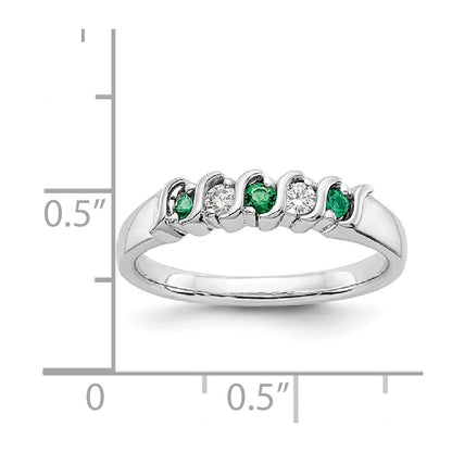 Solid 14k White Gold Simulated CZ w/Simulated Emerald Band