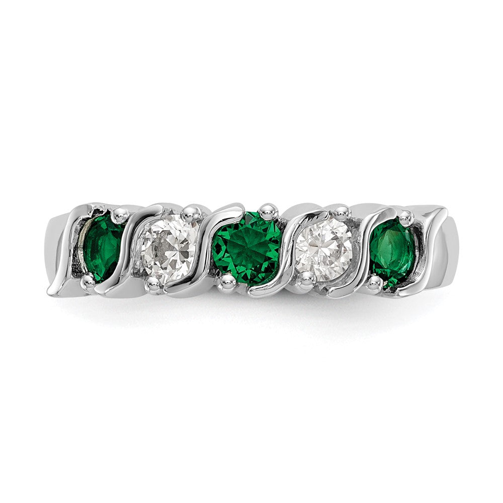Solid 14k White Gold Simulated CZ w/Simulated Emerald Band