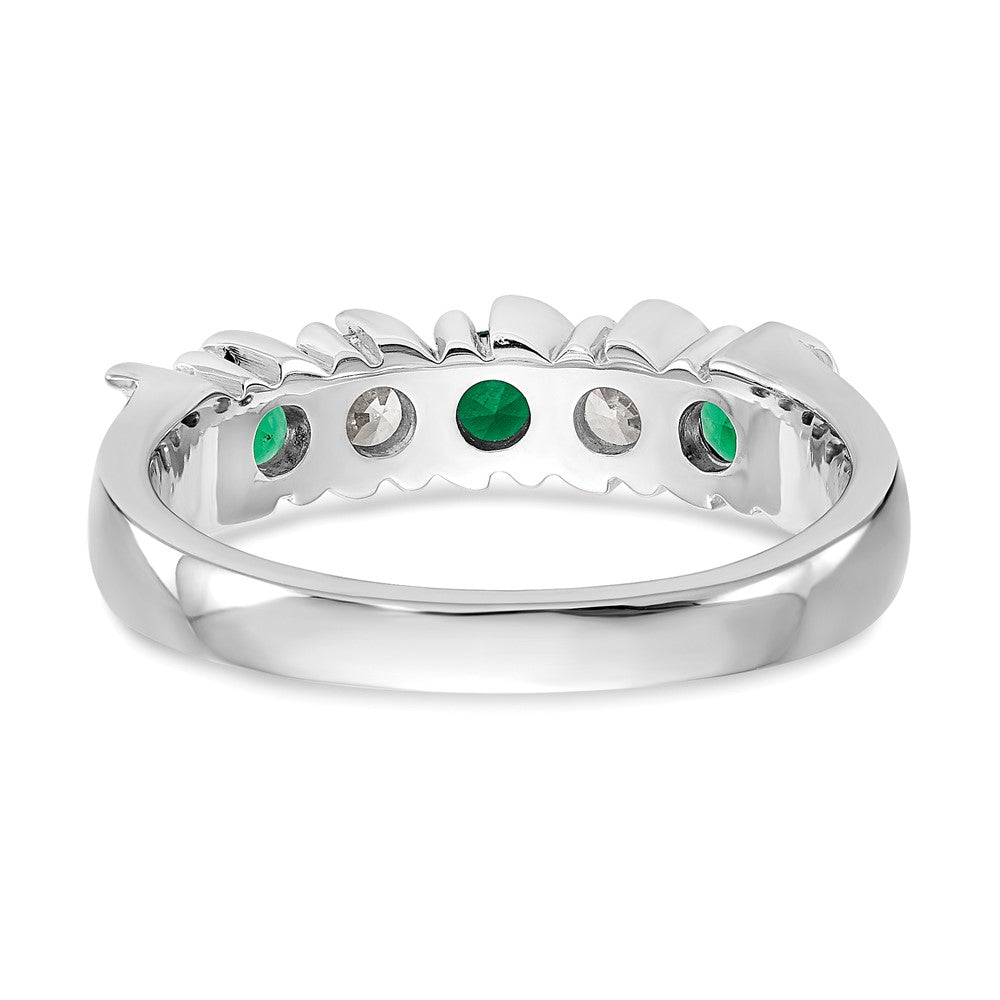 Solid 14k White Gold Simulated CZ w/Simulated Emerald Band