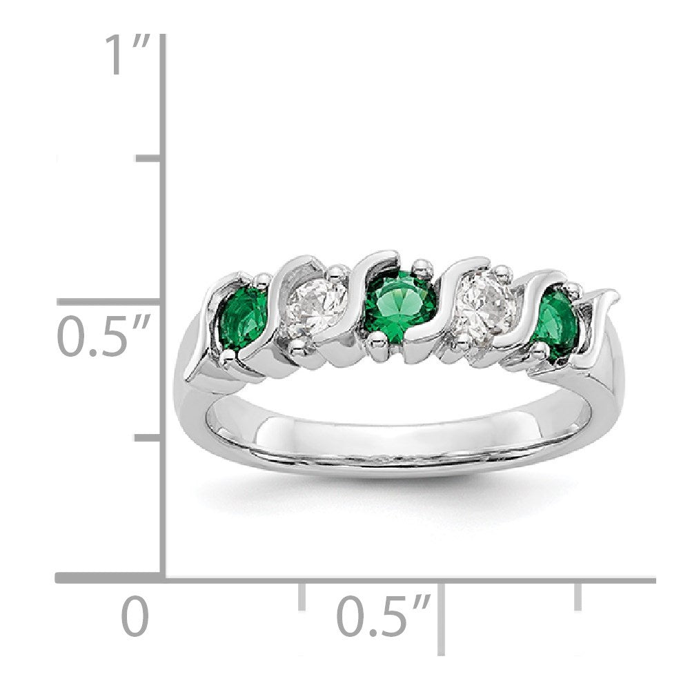 Solid 14k White Gold Simulated CZ w/Simulated Emerald Band