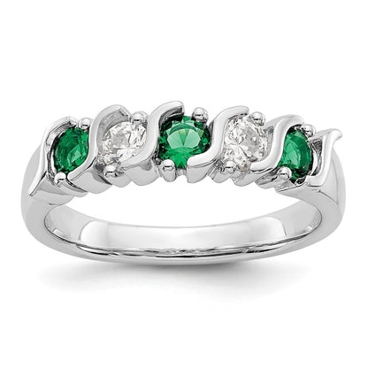 Solid 14k White Gold Simulated CZ w/Simulated Emerald Band