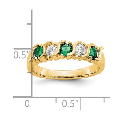 Solid 14k Yellow Gold Simulated CZ w/Simulated Emerald Band