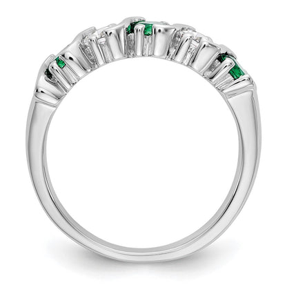 Solid 14k White Gold Simulated CZ w/Simulated Emerald Band