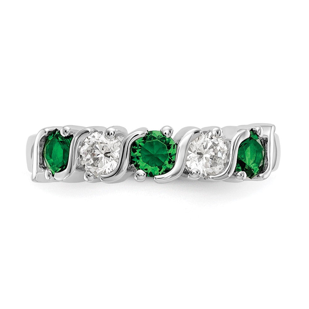 Solid 14k White Gold Simulated CZ w/Simulated Emerald Band