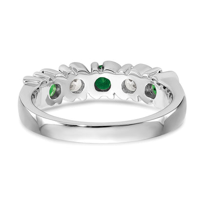 Solid 14k White Gold Simulated CZ w/Simulated Emerald Band