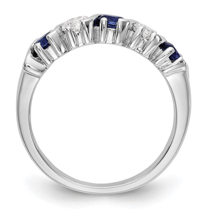 Solid 14k White Gold Simulated CZ w/Simulated Sapphire Band