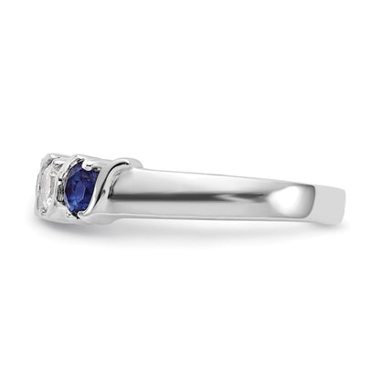 Solid 14k White Gold Simulated CZ w/Simulated Sapphire Band