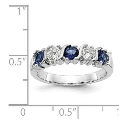 Solid 14k White Gold Simulated CZ w/Simulated Sapphire Band