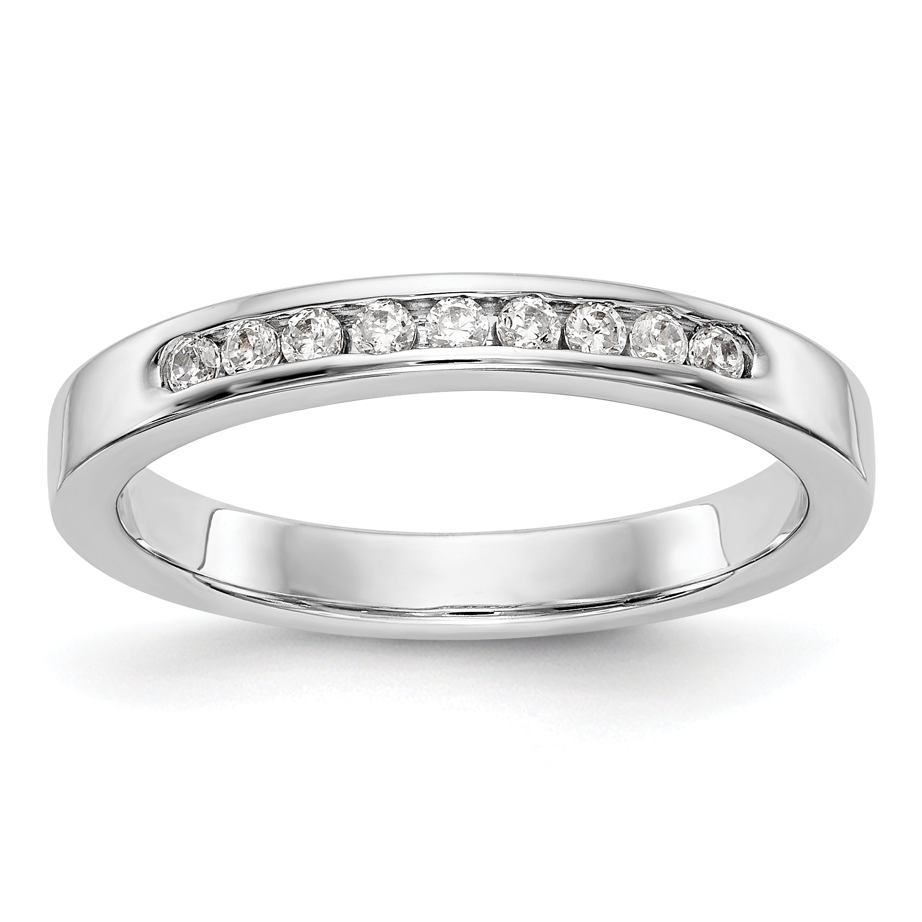0.15ct. CZ Solid Real 14K White Gold 9-1.6mm Stone Channel Wedding Band Ring