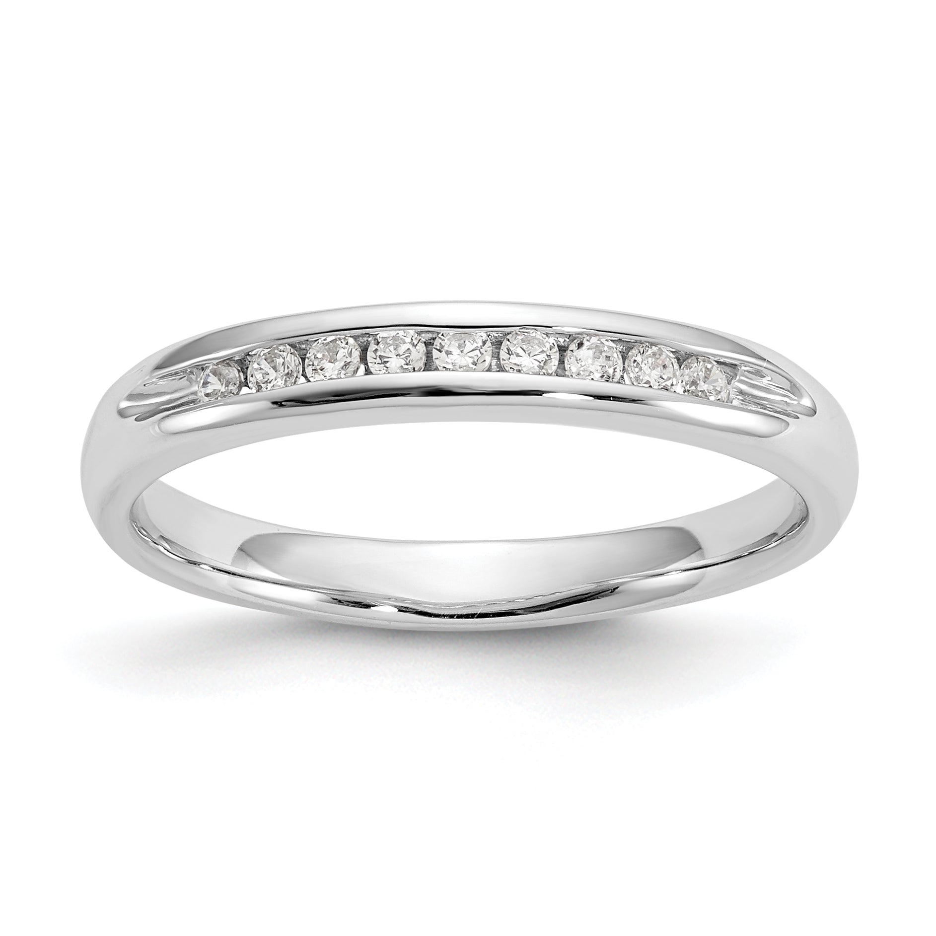 0.14ct. CZ Solid Real 14K White Gold 9-Stone Channel Wedding Band Ring