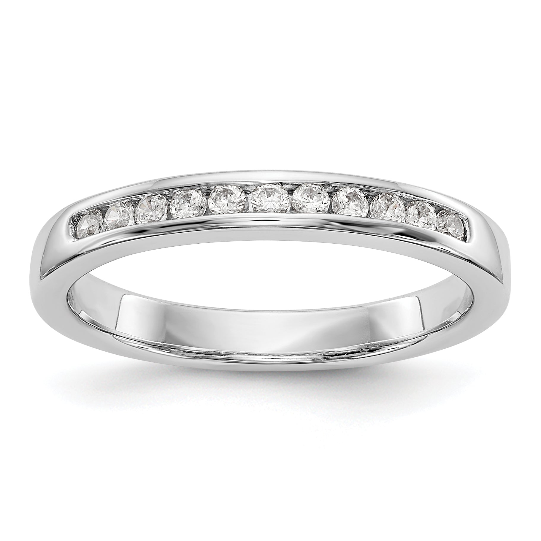 0.19ct. CZ Solid Real 14K White Gold  11-1.6mmStone Channel Wedding Band Ring