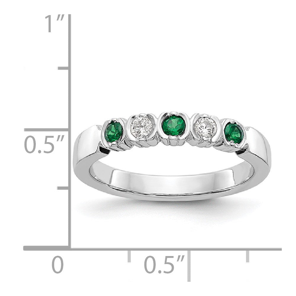Solid 14k White Gold Simulated CZ w/Simulated Emerald Band