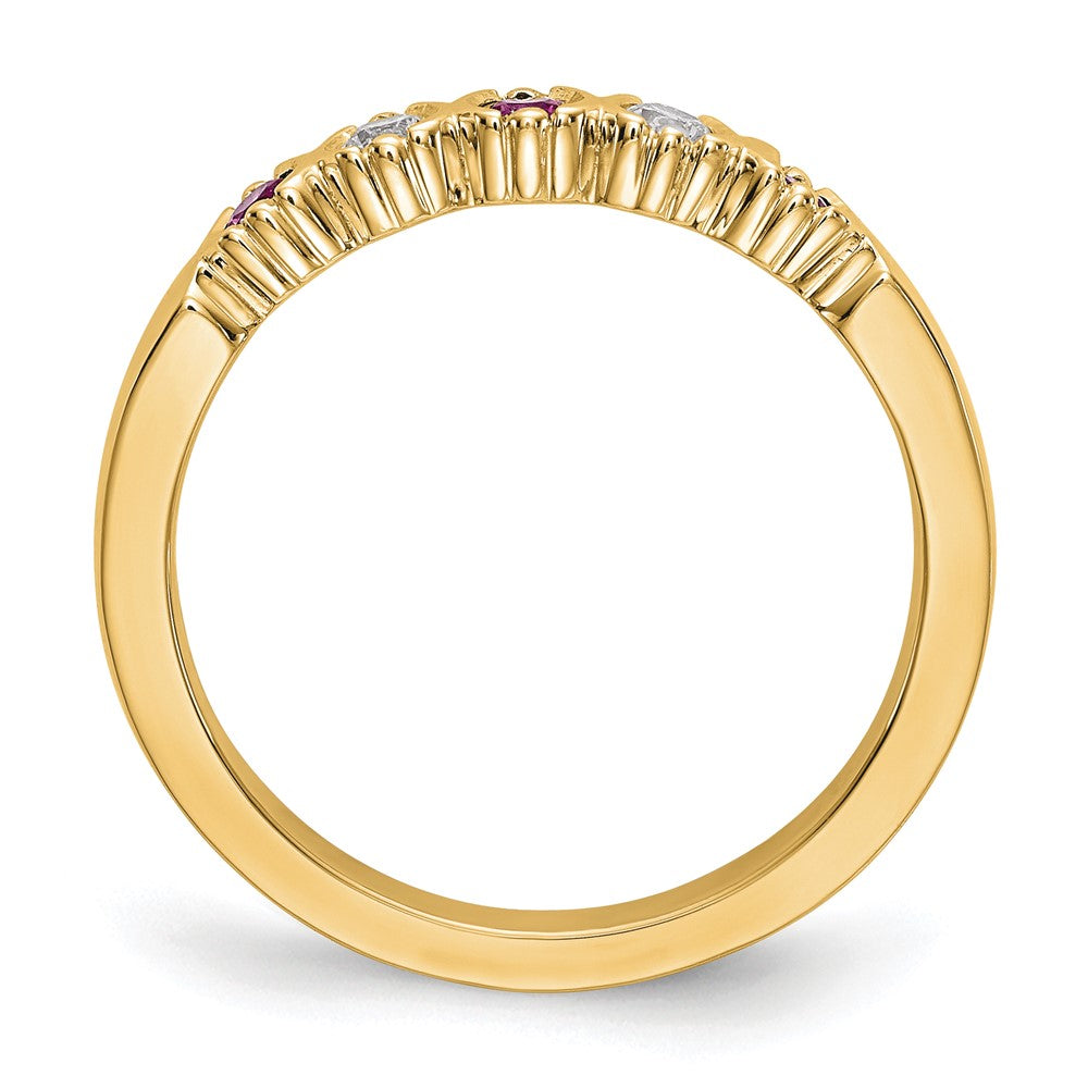 Solid 14k Yellow Gold Simulated CZ w/Simulated Ruby Band