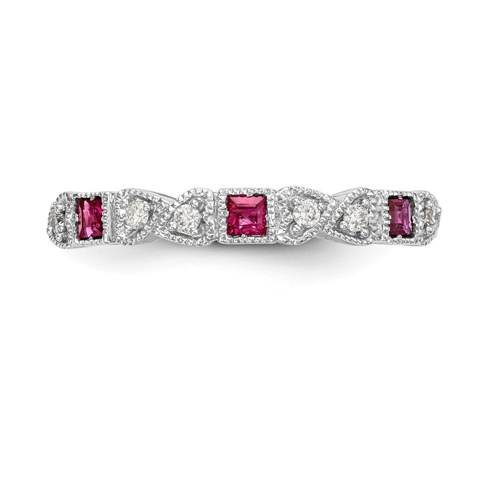 14k White Gold Real Diamond w/Ruby Band