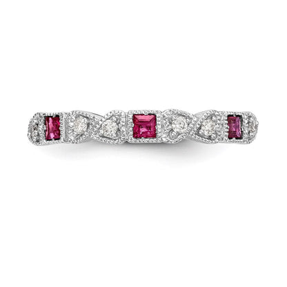 14k White Gold Real Diamond w/Ruby Band