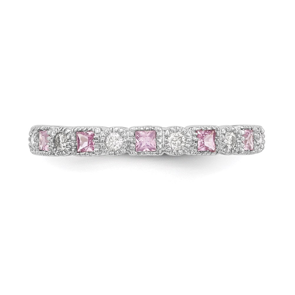 14k White Gold Real Diamond w/Pink Sapphire Band