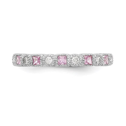 14k White Gold Real Diamond w/Pink Sapphire Band