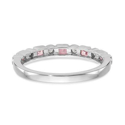 14k White Gold Real Diamond w/Pink Sapphire Band