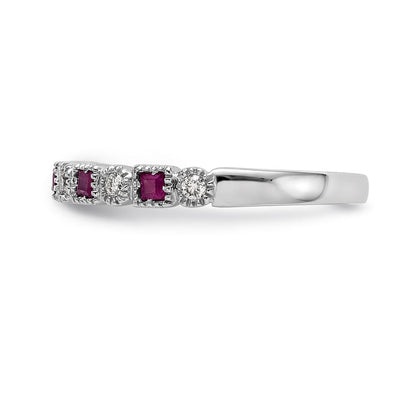 14k White Gold Real Diamond w/Ruby Band