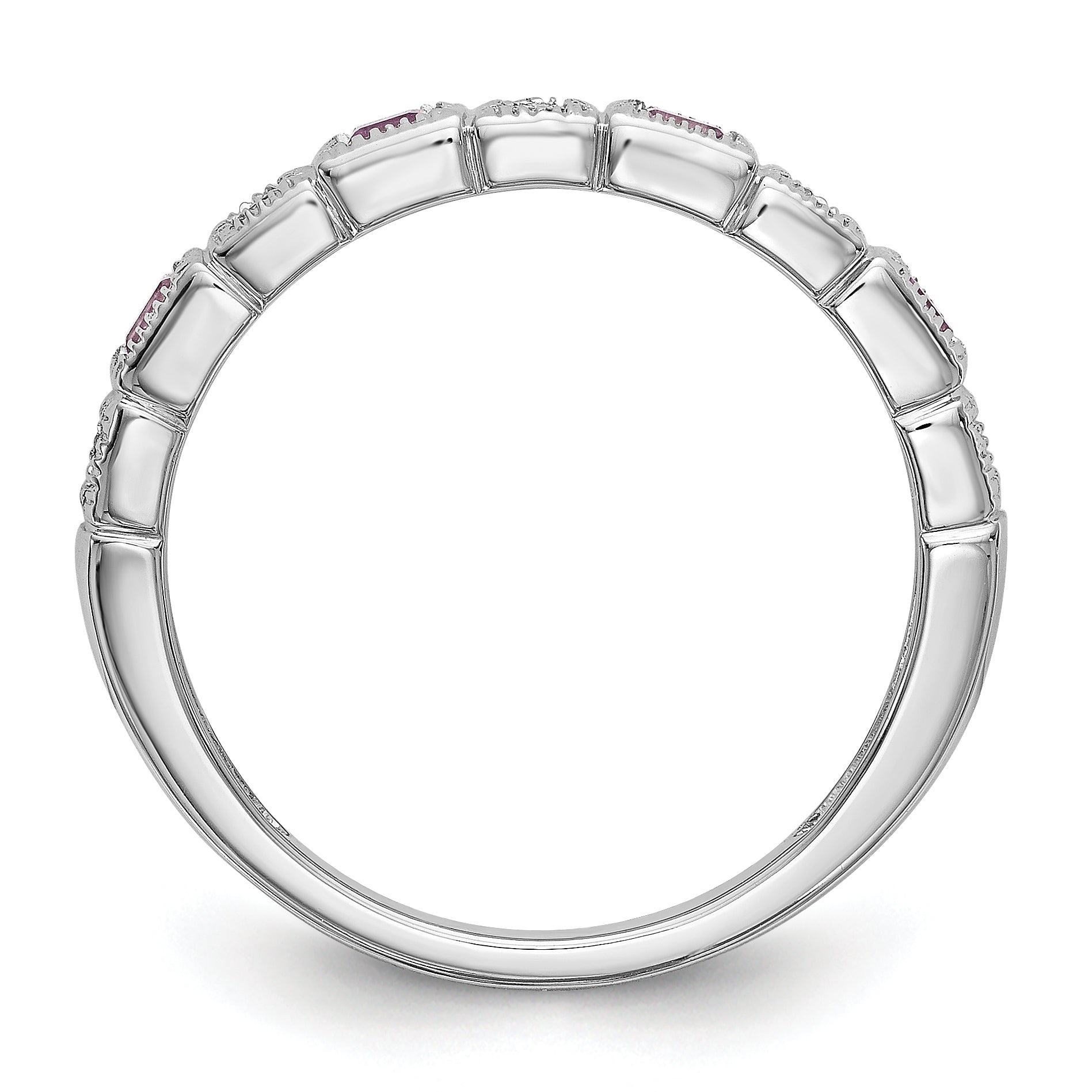 Solid 14k White Gold Simulated CZ w/PinK Sapphire Band