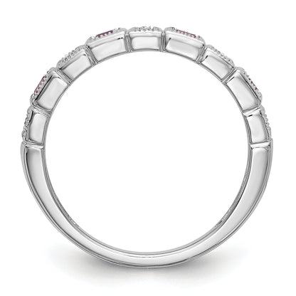 Solid 14k White Gold Simulated CZ w/PinK Sapphire Band