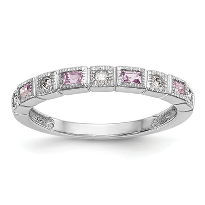 Solid 14k White Gold Simulated CZ w/PinK Sapphire Band