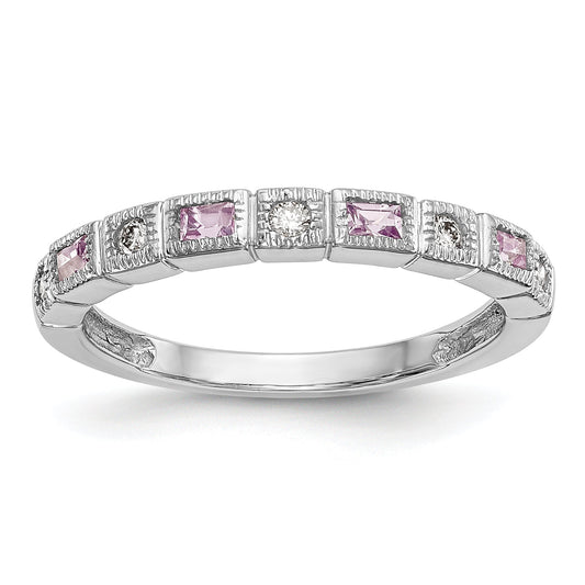 Solid 14k White Gold Simulated CZ w/PinK Sapphire Band